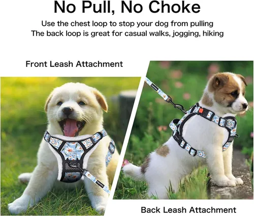 Miniatura 3 de Petmolico Arnés floral y correa para perro, arnés de forro polar para perro con 2 clips para correa y asa de fácil control para perros pequeños