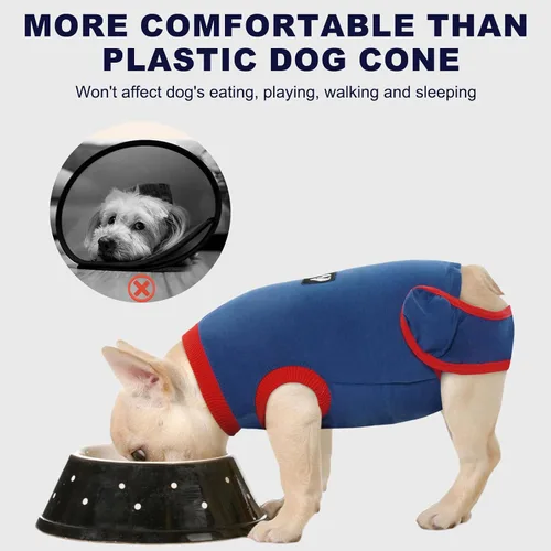 Miniatura 3 de IDOMIK Traje de recuperación para perros – Mono esterilizador femenino y masculino, ajustable antilamer, transpirable y cómodo, talla S, rayas azules