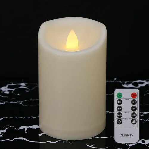 Velas sin llama de 3" x 5" pulgadas para exteriores que funcionan con baterías, con control remoto y temporizador, velas LED parpadeantes de pilar 1