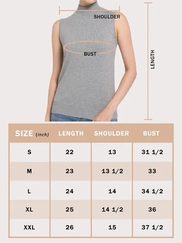 Miniatura 6 de Biffxeu Camisetas de punto sin mangas con cuello alto falso para mujer, suéter suave y ajustado, sin mangas, tops básicos