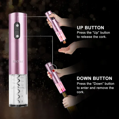 Miniatura 5 de Secura Abridor de vino eléctrico, sacacorchos eléctrico automático de botellas de vino con cortador de papel de aluminio, recargable (oro rosa)