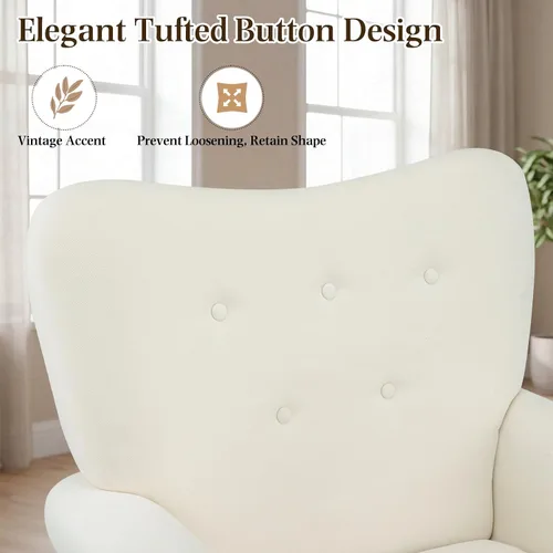 Miniatura 4 de YOLENY - Silla decorativa moderna, con respaldo alto, sillón individual tapizado con botones de tela y patas de madera para sala de estar, Beige