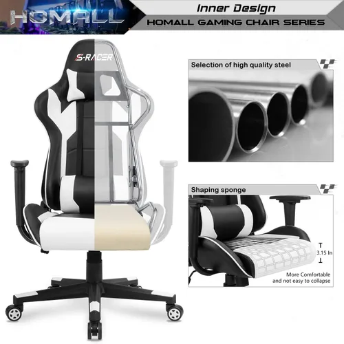 Miniatura 6 de Homall - Silla ejecutiva con respaldo alto, de piel sintética, ergonómica, ajustable y giratoria con soporte lumbar y reposacabezas para juego