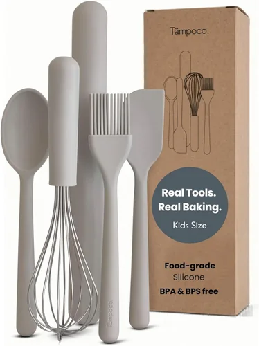 Tampoco Real Kids - Juego de cocina y hornear – Herramientas de cocina Montessori para cocinar de verdad con utensilios de silicona aptos para Piedra