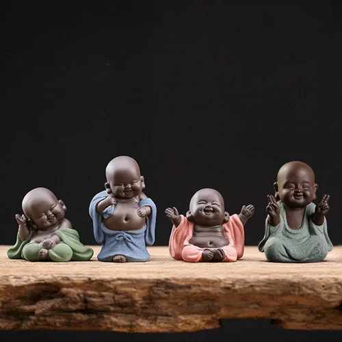 Miniatura 4 de Kingzhuo Estatua de monje de cerámica pequeña y bonita estatua de Buda creativa para bebé, manualidades adorables, adornos clásicos, delicados