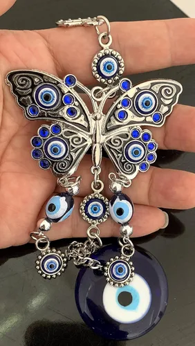 Miniatura 6 de Adorno de decoración colgante de mariposa azul turco con mal de ojo turco (con una bolsa de decoración mejor)-003