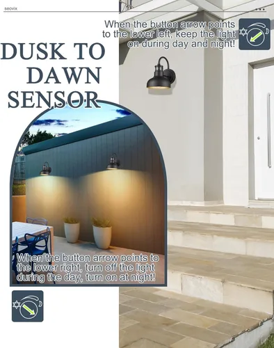 Miniatura 4 de Lámpara de pared para exteriores con sensor de movimiento de 7 pulgadas, IP65, color negro 1 pack black 7-inch barn light with 3 modes, 220-degree