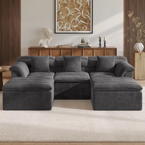 Miniatura 14 de Sofá Seccional Cloud de 51", Sofá Modular Moderno con Asiento Profundo, Cómodo Sofá Individual Comprimido, Sofás Tapizados de Pana para Sala de Beige