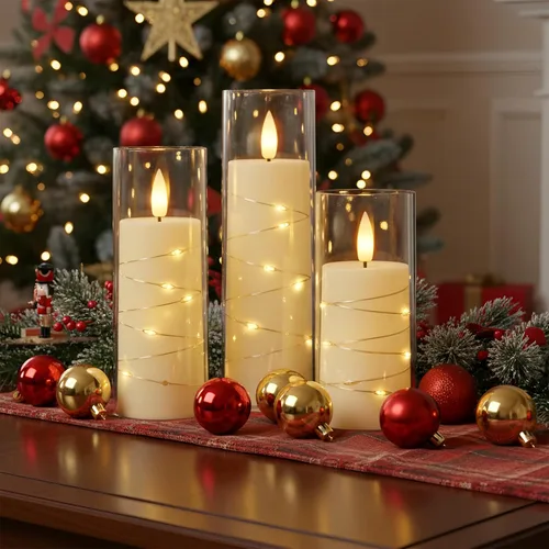 Miniatura 4 de Raycare Vela sin llama con temporizador remoto, 7 velas LED de acrílico parpadeantes con cuerda de estrella integrada para Navidad, boda, decoración
