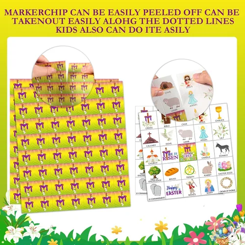 Miniatura 3 de Shappy Juego de 39 tarjetas de bingo de Pascua para niños y adultos, 28 jugadores, He is Risen, juego de fiesta, tarjetas de bingo bíblicas