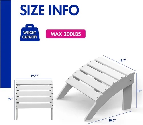 Miniatura 3 de Briopaws Otomana Adirondack plegable, silla Adirondack de polietileno de alta densidad resistente a la intemperie, reposapiés de plástico para Blanco