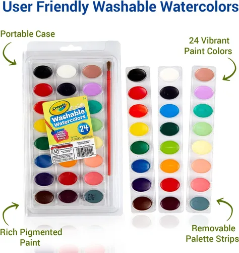 Miniatura 3 de Juego de pintura de acuarela – 24 pinturas de acuarela, 50 hojas de papel de color de agua, 7 pinceles para niños – Juego completo de suministros