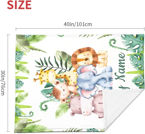 Miniatura 3 de Manta personalizada con nombre, manta personalizada de animales de bebé, regalos conmemorativos para envolver niños pequeños, cumpleaños familiar