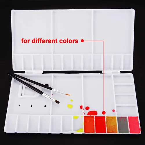 Miniatura 5 de SUNIY - Paleta de acuarela plegable para pintar con 33 compartimentos, agujero para el pulgar y soportes para pinceles, color blanco