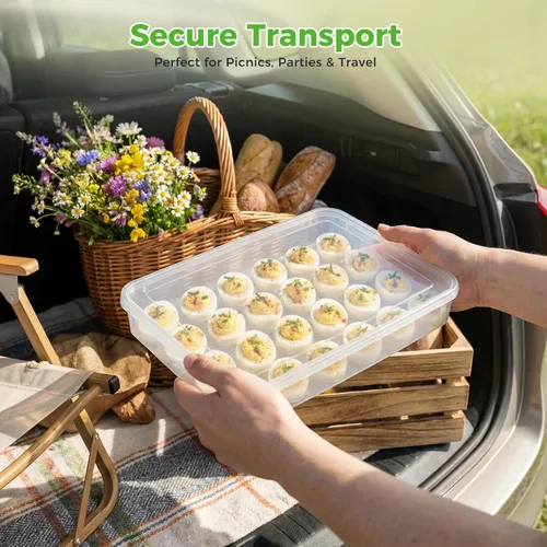 Miniatura 5 de HANSGO Recipientes para huevos rellenos con tapa, soporte portador de bandeja para huevos rellenos con tapa para 24 huevos para fiestas en casa