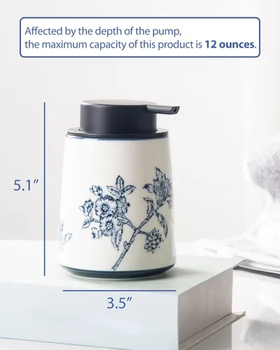 Miniatura 2 de Dispensador de jabón de manos para baño, dispensador de loción de cerámica, accesorios de baño chinoiserie, flores y ramas azules y blancas