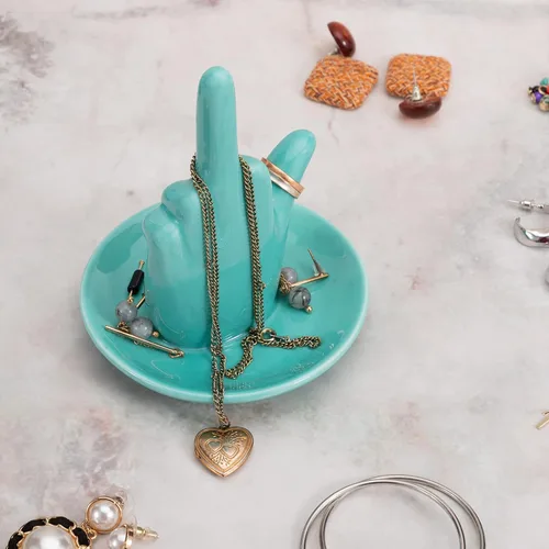 Miniatura 5 de Stephanie Imports Bandeja de cerámica turquesa para anillo de joyería de dedo medio