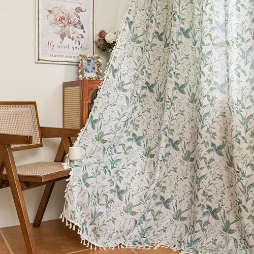Miniatura 46 de Cortinas florales de granja semiopacas para sala de estar, de 63 pulgadas de largo, mezcla de lino y algodón, paneles de cortina de ventana cortos