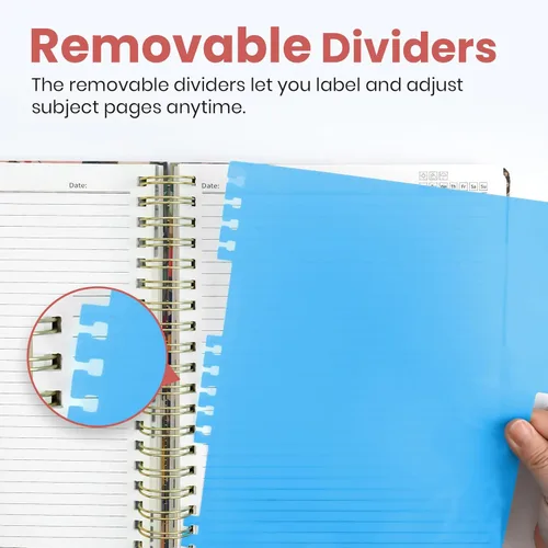 Miniatura 4 de Cuadernos grandes con forro en espiral para el trabajo con divisores y pestañas extraíbles, 8.5 x 11 pulgadas, bonito cuaderno de tapa dura de 5