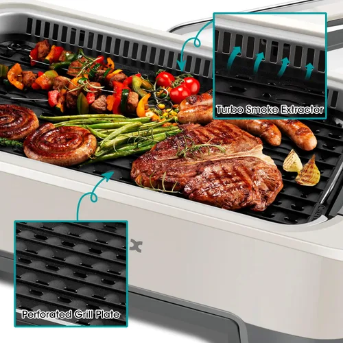Miniatura 3 de CUSIMAX - Parrilla eléctrica sin humo, parrilla eléctrica coreana de 1500 W con pantalla inteligente LED y tapa de vidrio templado, placa