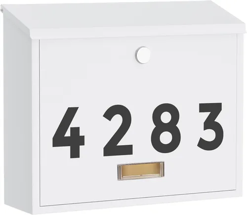 Miniatura 9 de LAND·VOI Buzón con cerradura montado en la pared, buzón de metal con tres juegos de calcomanías de números de buzón de correo, 4 llaves, 14.4" x