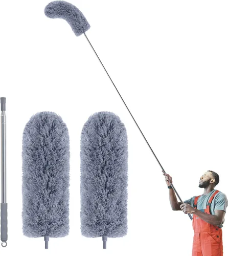 Miniatura 11 de IVYROLL Plumero de telaraña con poste de extensión, cepillo de telaraña y kit de limpieza de techo, limpiador de plumas de microfibra de 100