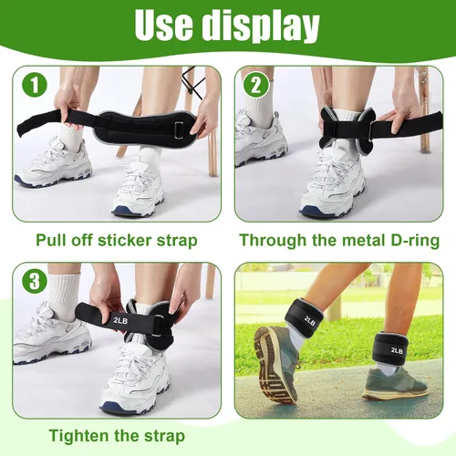 Miniatura 5 de Hollowfly Juego de 4 pares de pesas ajustables para tobillo y pierna para mujeres y hombres, 1 libra y 2 libras de peso para muñeca, brazo, fitness