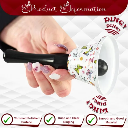 Miniatura 3 de Home-X Campana de llamada de mano de mariposa – timbre con asa para escuela, aula, boda, escritorio de servicio, meditación, para enfermos