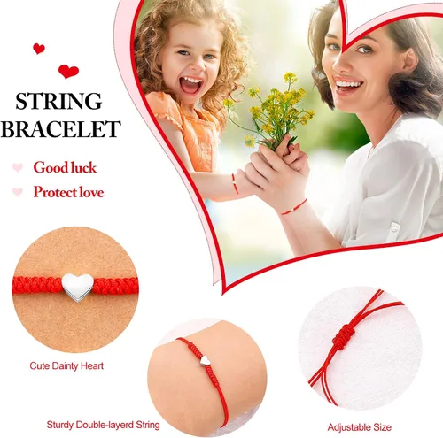Miniatura 3 de Regalos para el día de la madre para mamá, hilo rojo, para madre e hija, juego de 2 pulseras de corazón a juego para mamá y yo, pulsera roja