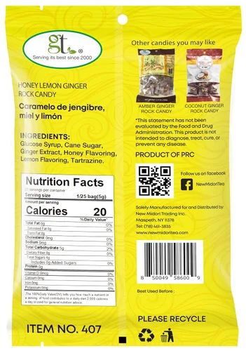 Miniatura 2 de GT Honey Lemon Ginger Rock Candy, bolsa de 4.41 onzas, 1 paquete
