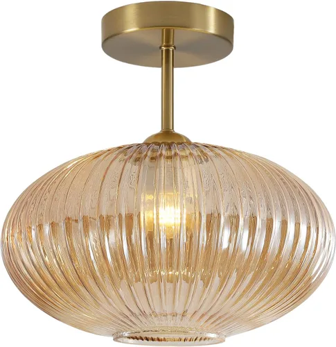 Miniatura 15 de BOKT Lámpara de techo vintage de 9.8 pulgadas con forma de farol, luz de techo de vidrio blanco leche, lámpara colgante de techo moderna de mediados