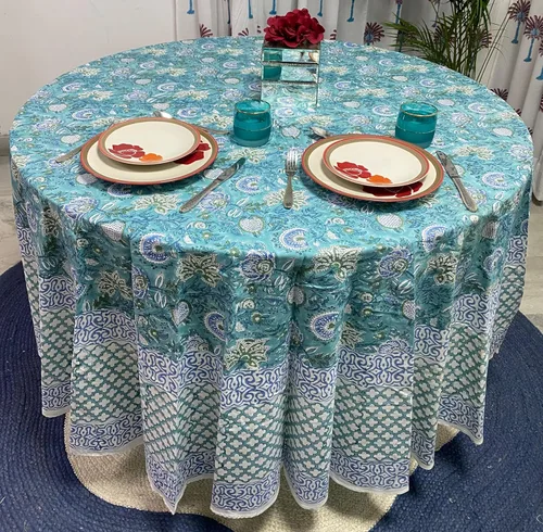 Miniatura 54 de Ridhi Mantel redondo con estampado de bloque a mano, 100% algodón, reutilizable, color rosa flamenco, de 60 pulgadas, mantel decorativo para uso