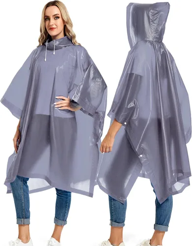 Miniatura 59 de Paquete de 2 ponchos de lluvia para adultos, reutilizables, impermeables, de supervivencia, emergencia, resistente, con capucha con cordón