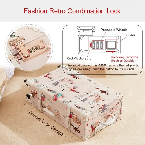 Miniatura 6 de UNIWALKER Conjunto de equipaje vintage de 3 piezas para mujer, Fashion girl, Vintage