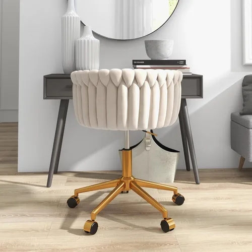 Miniatura 7 de Silla de escritorio de terciopelo, moderna silla de oficina con ruedas, sillón giratorio de tocador para el hogar con respaldo tejido, asiento