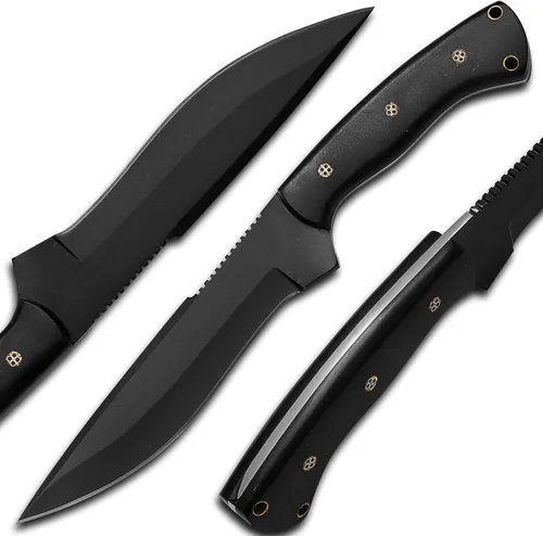 HMC Cuchillo de transporte horizontal, hecho a mano, acero de alto carbono, espiga completa, para caza de ciervos, Bowie, cuchillo de hoja fija con