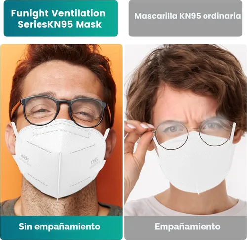 Miniatura 8 de Funight - Mascarillas KN95, paquete de 50 unidades, 5 capas, transpirables, eficiencia del filtro de ≥ 95%, máscaras desechables protectoras contra