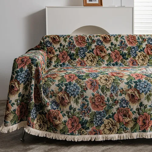 Miniatura 27 de vctops Fundas de sofá jacquard vintage para sofá seccional patrón de pájaros funda de sofá con flecos para perros fundas de sofá de dos plazas funda