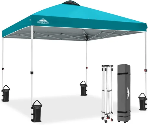 Miniatura 147 de EAGLE PEAK Tienda de campaña desplegable con bolsa de transporte con ruedas, 8 estacas, 4 cuerdas, 4 bolsas de peso, toldo de tienda de campaña