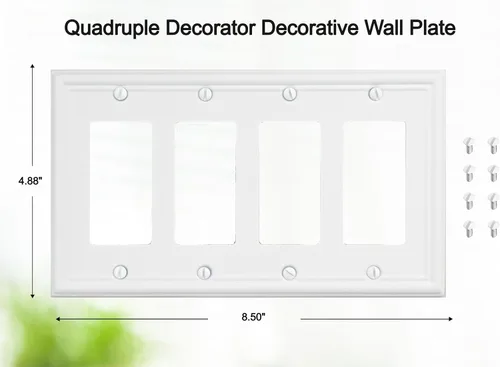 Miniatura 2 de OKAWYC Cubierta Decorativa de Interruptor de Luz Cuádruple Luca Placa de Pared de Metal, Paquete de 2 Blanco 4 Gang Cuádruple Rocker