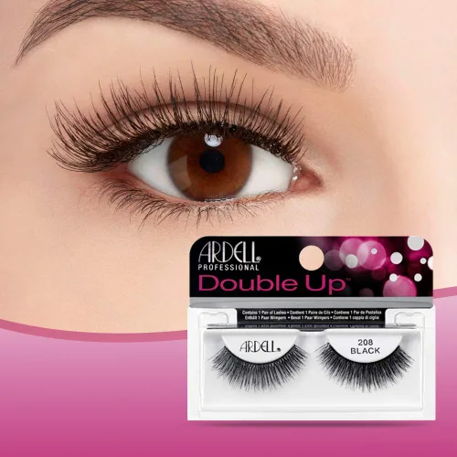 Miniatura 3 de Ardell Pestañas postizas Double Up 208, color negro, volumen dramático, tira completa, pestañas acampanadas y gruesas para un aspecto atrevido