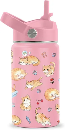 Miniatura 10 de Axolotl - Botella de agua de 12 onzas con tapa con pajilla, botella de agua de acero inoxidable con diseño de ajolotes para niñas, taza aislada