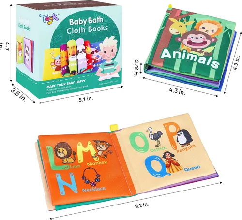 Miniatura 3 de Libros de baño para bebés, tela suave no tóxica, juguetes de educación temprana, libros impermeables para bebés para niños pequeños, juguetes