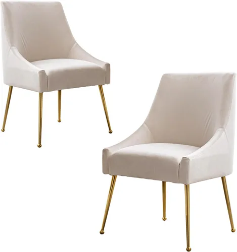 Miniatura 9 de Juego de 2 sillas de comedor modernas de terciopelo, colección de muebles tapizados contemporáneos con patas de metal dorado pulido, elegantes