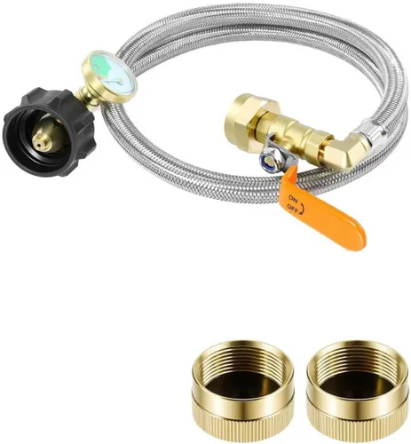 DPB Adaptador de repuesto de propano de 3 pies para 1 libra. Manguera adaptadora de tanque de propano con medidor y válvula de control de Plateado