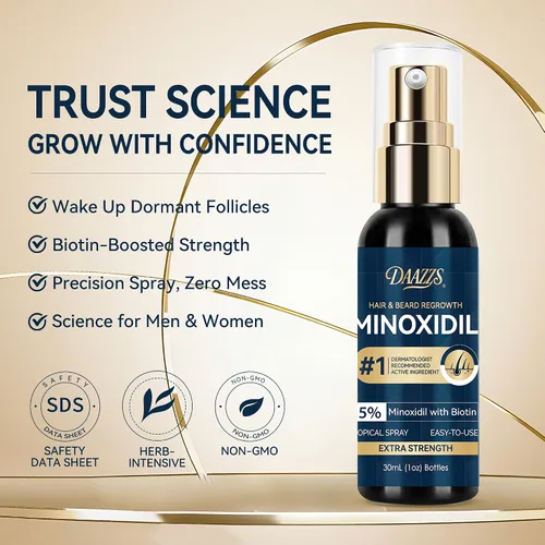 Miniatura 2 de Kit de spray para crecimiento del cabello de minoxidil al 5 % para hombres y mujeres: solución tópica para recrecimiento para barba, suero
