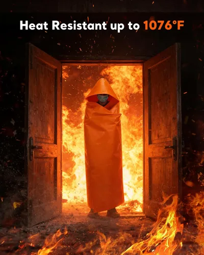 Miniatura 2 de Emergency Fireproof Cloak with Hood – KANHIRO 1076°F Heat Resistant Fire Escape Poncho, Extra Large Silicone Coated Fire Blanket Cape for Home