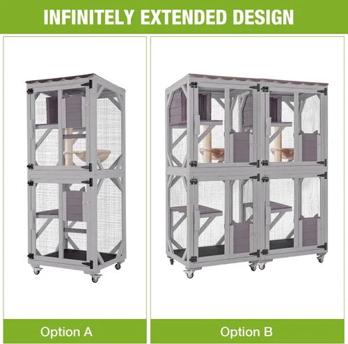 Miniatura 7 de Cat Catio - Recintos para gatos al aire libre, casa móvil para gatos con ruedas de ejercicio, jaula para gatos con caja de descanso mejorada, Gris