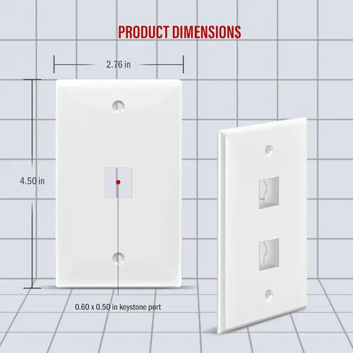 Miniatura 2 de ENERLITES Placa Keystone RJ45 de 1 puerto compatible con Cat7 Cat6 Cat5, para módulos multimedia de voz, datos y audio/video, 1 banda 4.50 x 2.76