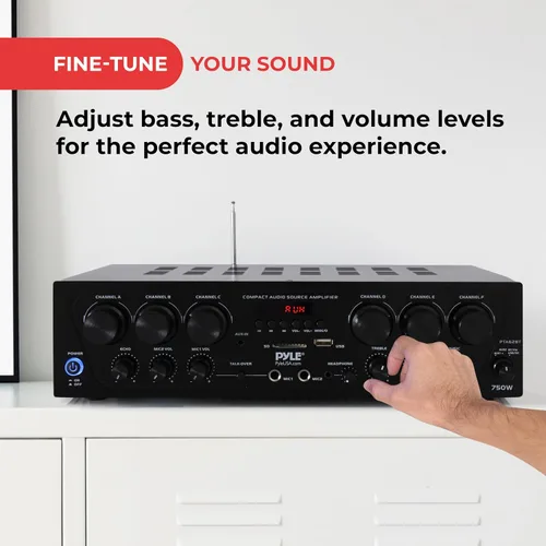 Miniatura 5 de Pyle Sistema de amplificador de audio para el hogar inalámbrico Bluetooth - Receptor estéreo de potencia de sonido de 6 canales actualizado de 750
